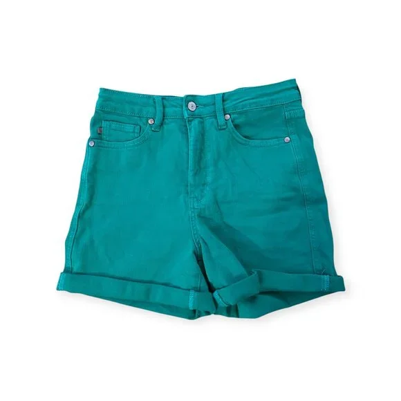Judy Blue Full Size Tummy Control Garment Kelly Green Dyed Denim Shorts - Picture 3 of 6